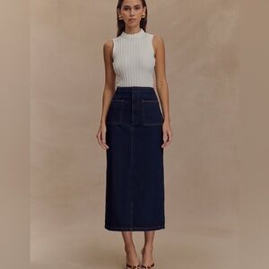 Meshki Fallon Denim Midi Skirt - Indigo Blue